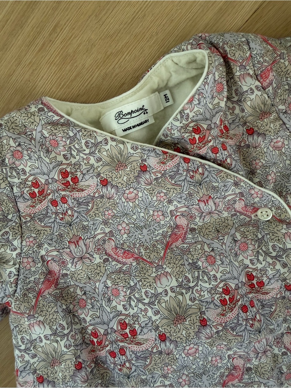 Bonpoint Cream Jacket with Pink & Red Bird Floral Print